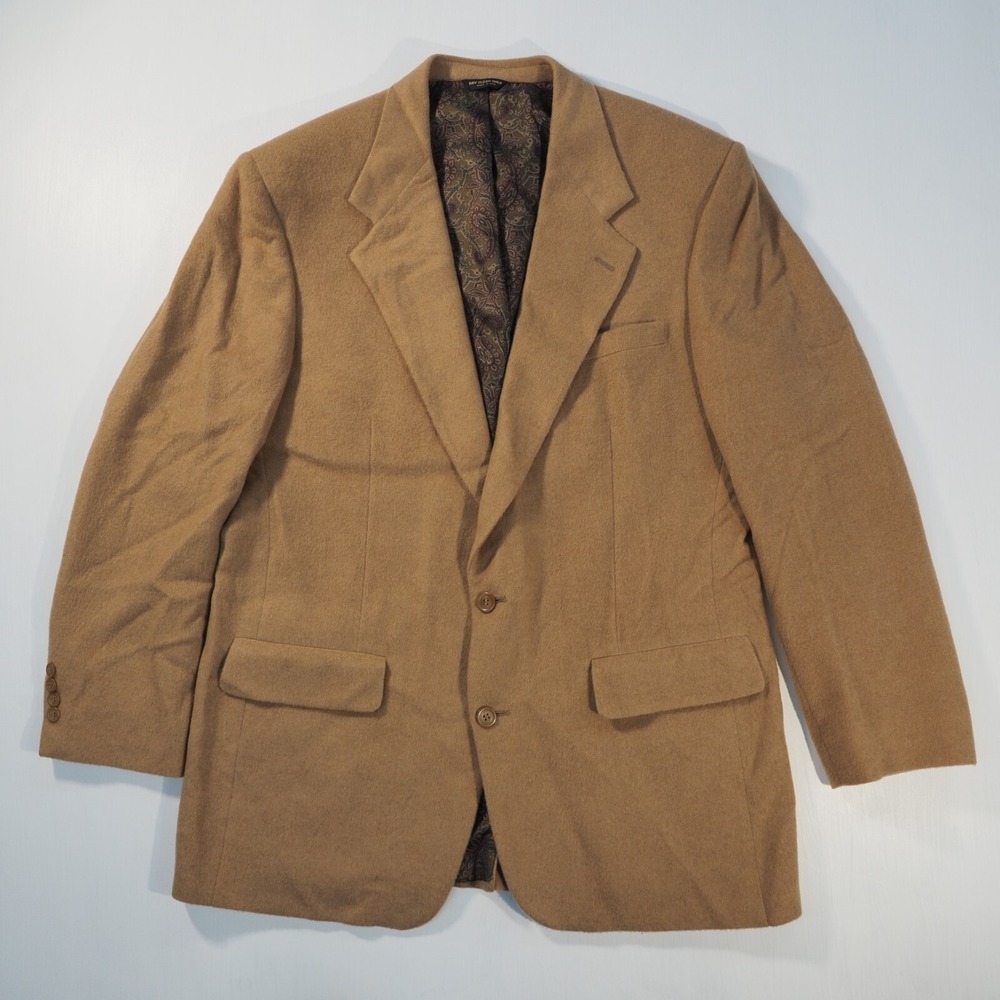 Vintage Bill Blass Blazer Mens 44 Camel Hair Two Button Sport Coat Single Vent - Picture 1 of 11